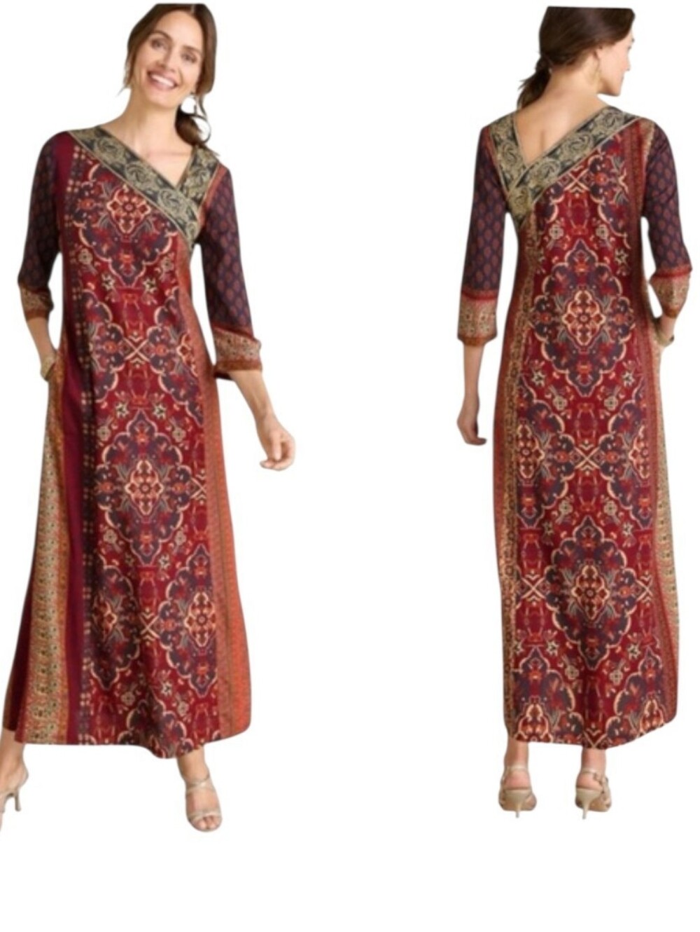Soft Surroundings Cindra Asymetrical Neckline Exotic Orange Multi Floral Dress